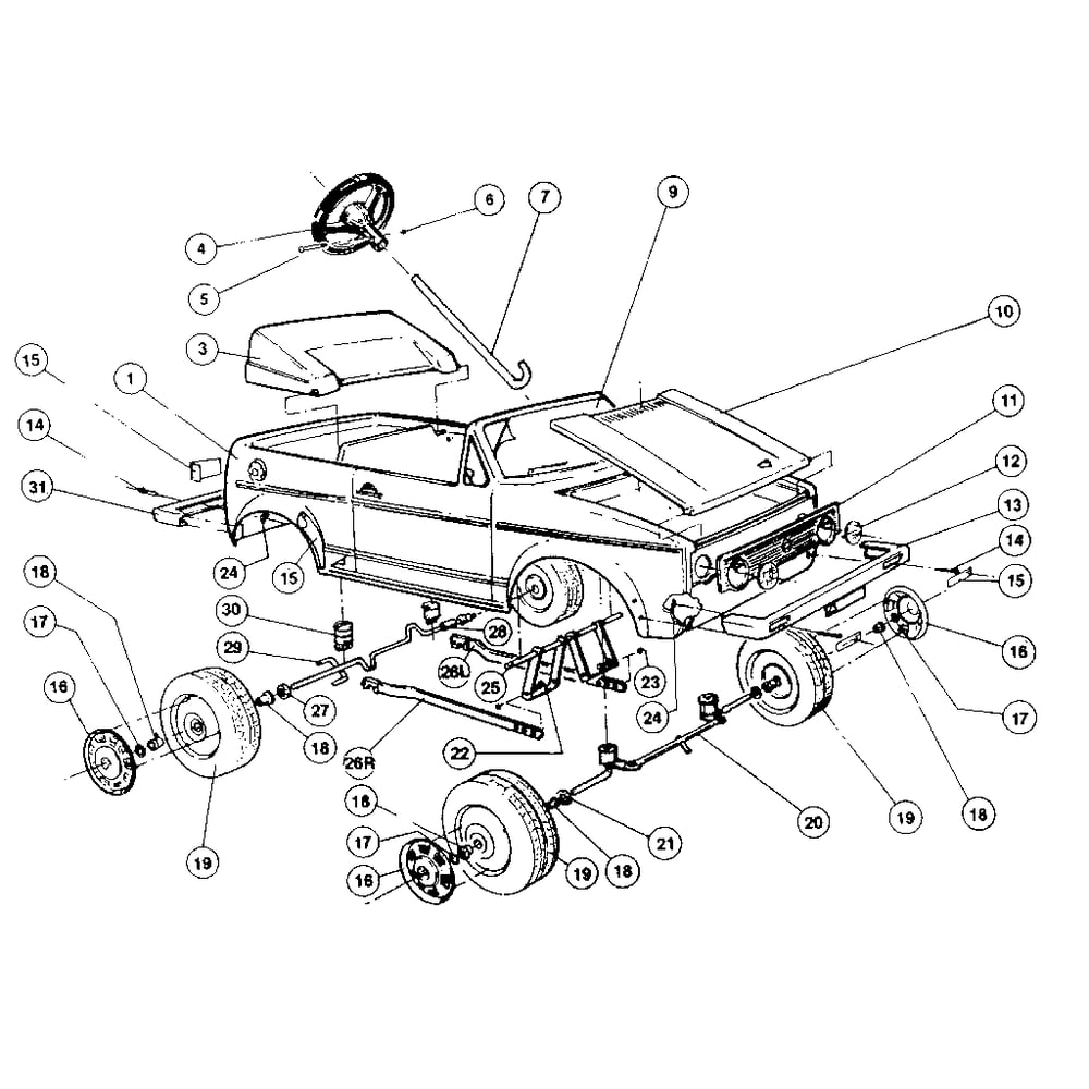 Replacement Parts Diagram and Parts List for P5581  Power Wheels Ride-On Cars